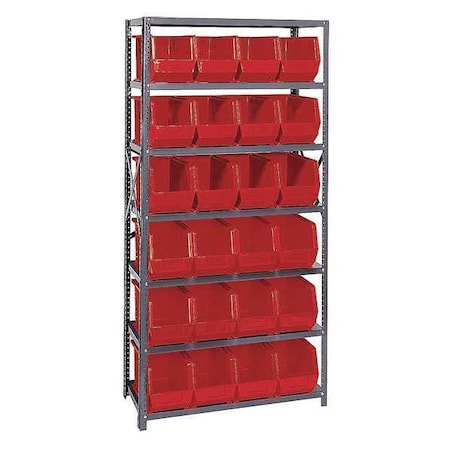 Steel Bin Shelving, 18 in D x 75 in H x 36 in W, 7 Shelves, Red MPN:QSBU-265RD