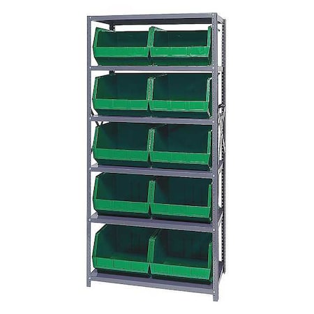 Steel Bin Shelving, 18 in D x 75 in H x 36 in W, 6 Shelves, Green MPN:QSBU-270GN