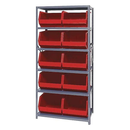 Steel Bin Shelving, 18 in D x 75 in H x 36 in W, 6 Shelves, Red MPN:QSBU-270RD
