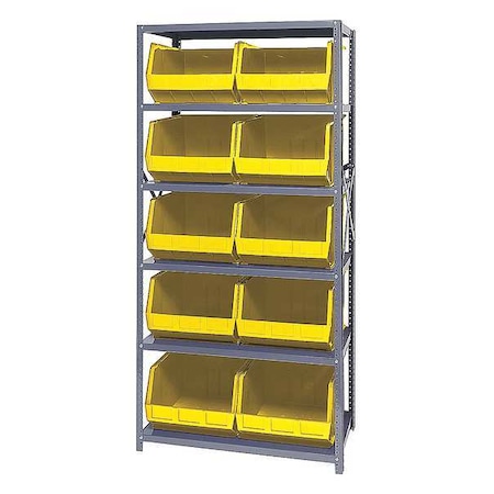 Steel Bin Shelving, 18 in D x 75 in H x 36 in W, 6 Shelves, Yellow MPN:QSBU-270YL