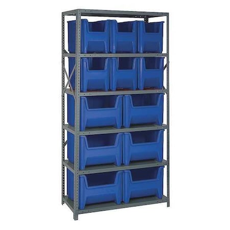 Steel Bin Shelving, 18 in D x 75 in H x 36 in W, 6 Shelves, Blue MPN:QSBU-600800BL