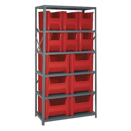 Steel Bin Shelving, 18 in D x 75 in H x 36 in W, 6 Shelves, Red MPN:QSBU-600800RD