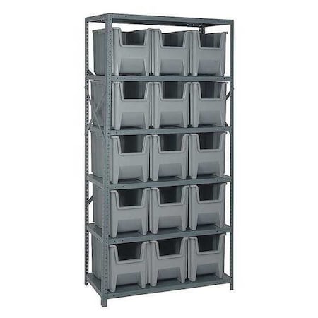 Steel Bin Shelving, 18 in D x 75 in H x 36 in W, 6 Shelves, Gray MPN:QSBU-600GY