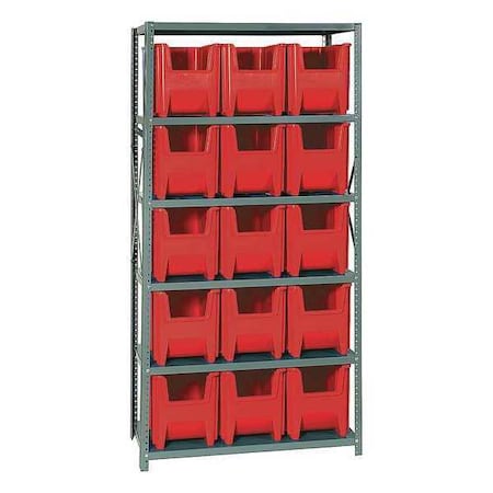 Steel Bin Shelving, 18 in D x 75 in H x 36 in W, 6 Shelves, Red MPN:QSBU-600RD