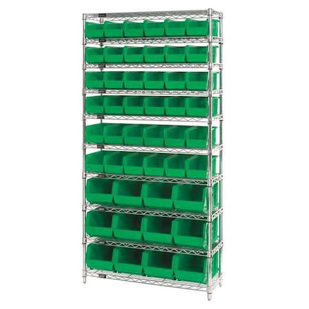 Steel Bin Shelving, 14 in D x 74 in H x 36 in W, 10 Shelves, Green MPN:WR10-230240GN