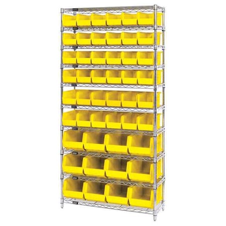 Steel Bin Shelving, 14 in D x 74 in H x 36 in W, 10 Shelves, Yellow MPN:WR10-230240YL