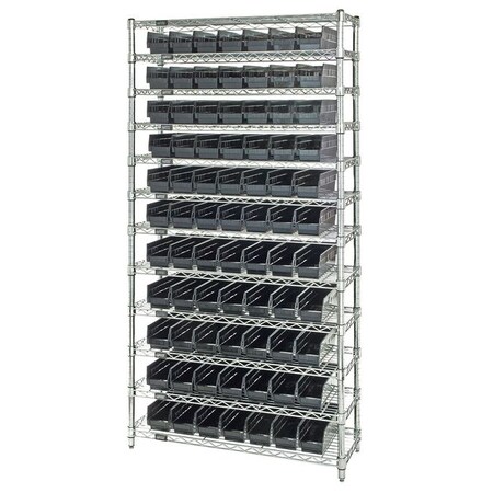 Steel Bin Shelving, 12 in D x 74 in H x 36 in W, 12 Shelves, Black MPN:WR12-101BK