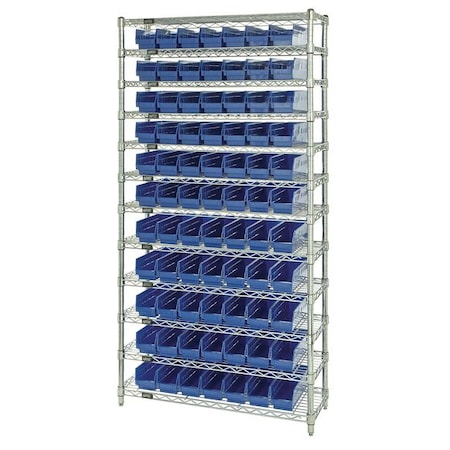 Steel Bin Shelving, 12 in D x 74 in H x 36 in W, 12 Shelves, Blue MPN:WR12-101BL