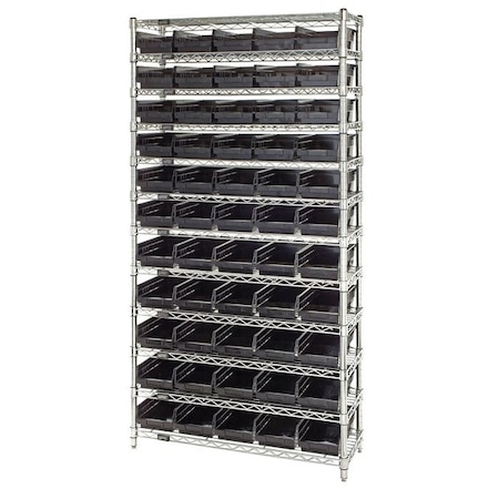 Steel, Polypropylene Bin Shelving, 12 in D x 74 in H x 36 in W, 12 Shelves, Black MPN:WR12-102BK