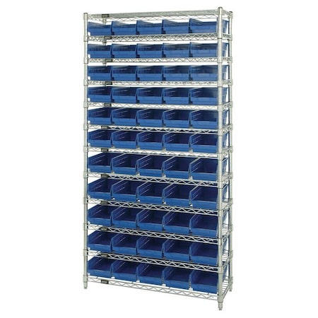 Steel, Polypropylene Bin Shelving, 12 in D x 74 in H x 36 in W, 12 Shelves, Blue MPN:WR12-102BL