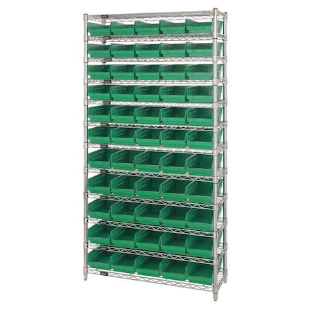 Steel, Polypropylene Bin Shelving, 12 in D x 74 in H x 36 in W, 12 Shelves, Green MPN:WR12-102GN