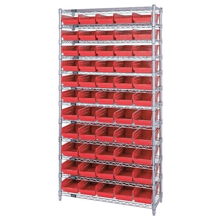 Steel, Polypropylene Bin Shelving, 12 in D x 74 in H x 36 in W, 12 Shelves, Red MPN:WR12-102RD
