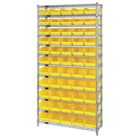 Steel, Polypropylene Bin Shelving, 12 in D x 74 in H x 36 in W, 12 Shelves, Yellow MPN:WR12-102YL