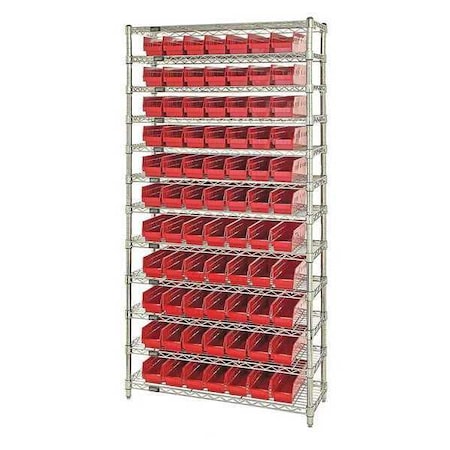 Steel Bin Shelving, 18 in D x 74 in H x 36 in W, 12 Shelves, Red MPN:WR12-103RD