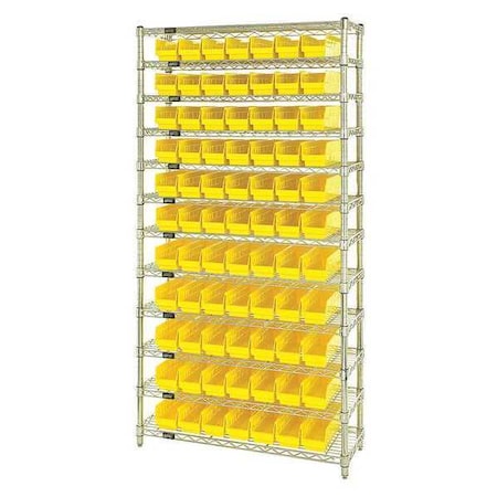 Steel Bin Shelving, 18 in D x 74 in H x 36 in W, 12 Shelves, Yellow MPN:WR12-103YL