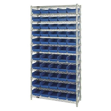 Steel Bin Shelving, 18 in D x 74 in H x 36 in W, 12 Shelves, Blue MPN:WR12-104BL