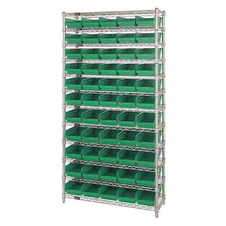 Steel Bin Shelving, 18 in D x 74 in H x 36 in W, 12 Shelves, Green MPN:WR12-104GN