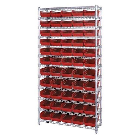 Steel Bin Shelving, 18 in D x 74 in H x 36 in W, 12 Shelves, Red MPN:WR12-104RD