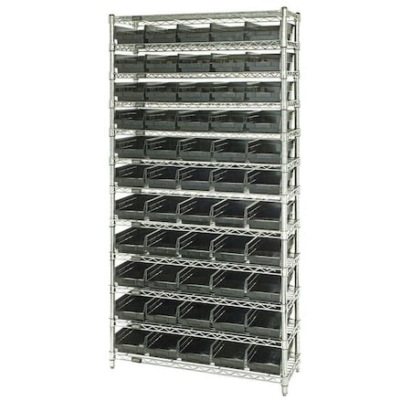 Steel, Polypropylene Bin Shelving, 24 in D x 74 in H x 36 in W, 12 Shelves, Black MPN:WR12-106BK