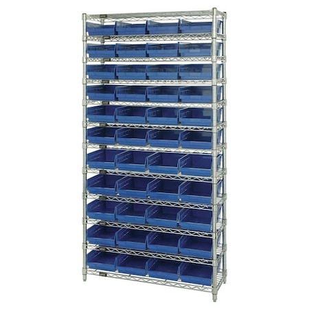 Steel, Polypropylene Bin Shelving, 12 in D x 74 in H x 36 in W, 12 Shelves, Blue MPN:WR12-107BL