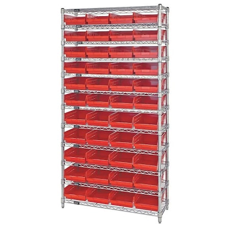 Steel, Polypropylene Bin Shelving, 12 in D x 74 in H x 36 in W, 12 Shelves, Red MPN:WR12-107RD