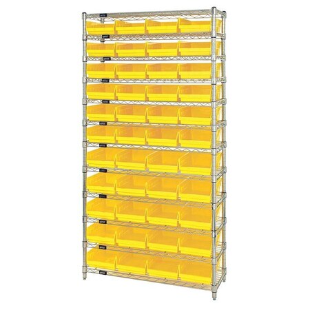 Steel, Polypropylene Bin Shelving, 12 in D x 74 in H x 36 in W, 12 Shelves, Yellow MPN:WR12-107YL