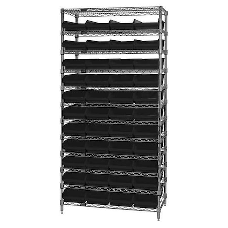 Steel, Polypropylene Bin Shelving, 18 in D x 74 in H x 36 in W, 12 Shelves, Black MPN:WR12-108BK