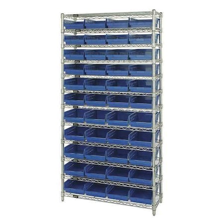 Steel, Polypropylene Bin Shelving, 18 in D x 74 in H x 36 in W, 12 Shelves, Blue MPN:WR12-108BL