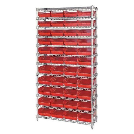 Steel, Polypropylene Bin Shelving, 18 in D x 74 in H x 36 in W, 12 Shelves, Red MPN:WR12-108RD