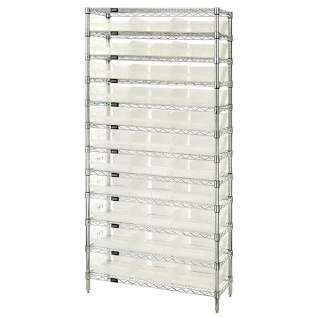 Steel, Polypropylene Bin Shelving, 18 in D x 74 in H x 36 in W, 12 Shelves, Clear MPN:WR12-110CL