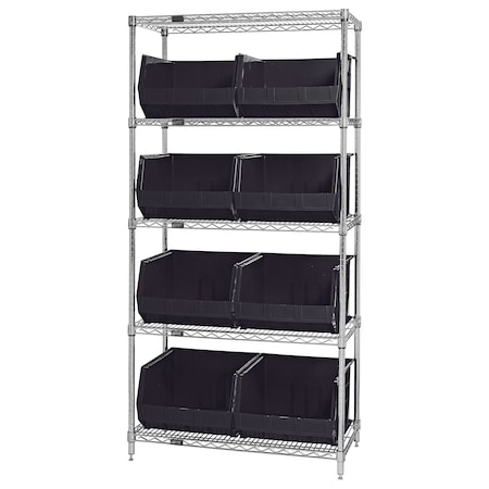 Chrome Wire Shelving Unit with Bins MPN:WR5-270BK