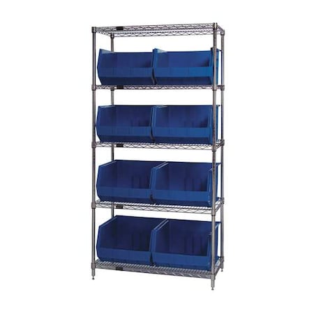 Steel Bin Shelving, 18 in D x 74 in H x 36 in W, 5 Shelves, Blue MPN:WR5-270BL