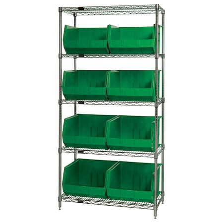 Chrome Wire Shelving Unit with Bins MPN:WR5-270GN