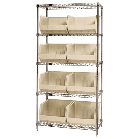 Chrome Wire Shelving Unit with Bins MPN:WR5-270IV