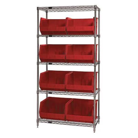 Steel Bin Shelving, 18 in D x 74 in H x 36 in W, 5 Shelves, Red MPN:WR5-270RD
