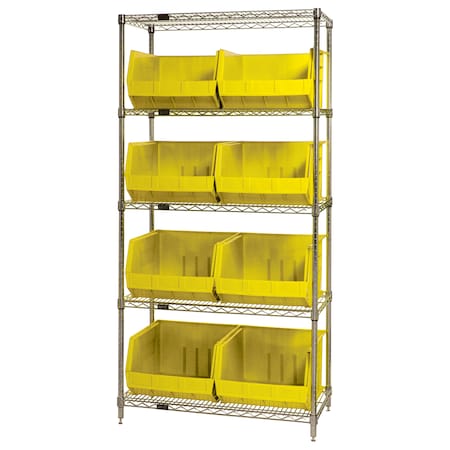 Chrome Wire Shelving Unit with Bins MPN:WR5-270YL