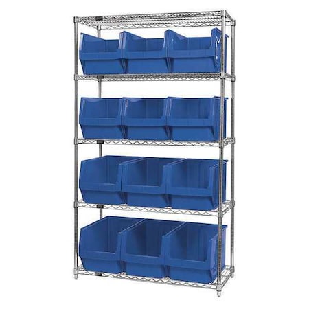 Steel Bin Shelving, 18 in D x 74 in H x 42 in W, 5 Shelves, Blue MPN:WR5-533BL