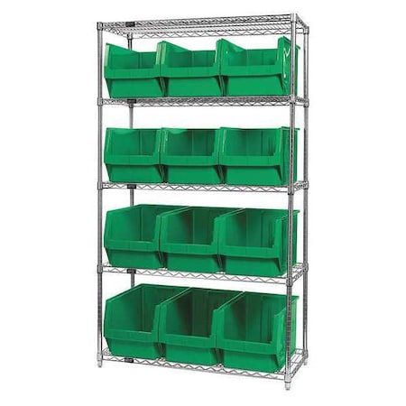Steel Bin Shelving, 18 in D x 74 in H x 42 in W, 5 Shelves, Green MPN:WR5-533GN