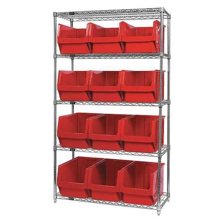 Steel Bin Shelving, 18 in D x 74 in H x 42 in W, 5 Shelves, Red MPN:WR5-533RD