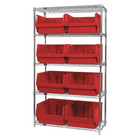 Steel Bin Shelving, 18 in D x 74 in H x 42 in W, 5 Shelves, Red MPN:WR5-543RD