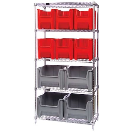 Steel Bin Shelving, 18 in D x 74 in H x 36 in W, 5 Shelves, Blue MPN:WR5-600800BL