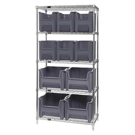 Steel Bin Shelving, 18 in D x 74 in H x 36 in W, 5 Shelves, Gray MPN:WR5-600800GY