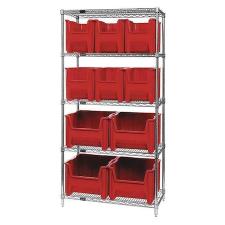 Steel Bin Shelving, 18 in D x 74 in H x 36 in W, 5 Shelves, Red MPN:WR5-600800RD