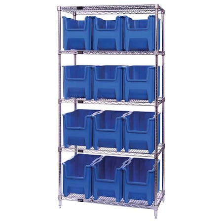 Steel Bin Shelving, 18 in D x 74 in H x 36 in W, 5 Shelves, Blue MPN:WR5-600BL