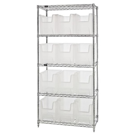 Steel Bin Shelving, 18 in D x 74 in H x 36 in W, 5 Shelves, Clear MPN:WR5-600CL