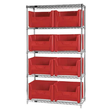 Steel Bin Shelving, 18 in D x 74 in H x 42 in W, 5 Shelves, Red MPN:WR5-700RD