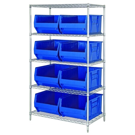 Shelving Unit, 42 in W x 74 in H x 24 in D, 5 Shelves MPN:WR5-955BL