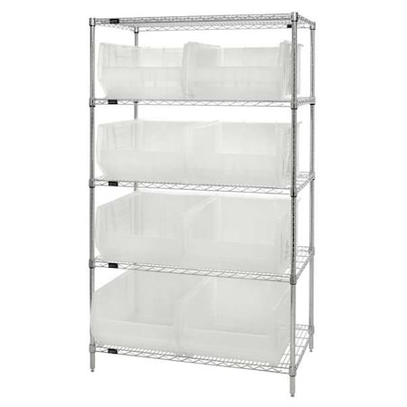 Steel Bin Shelving, 24 in D x 74 in H x 42 in W, 5 Shelves, Clear MPN:WR5-955CL