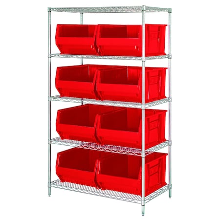 Shelving Unit, 42 in W x 74 in H x 24 in D, 5 Shelves MPN:WR5-955RD