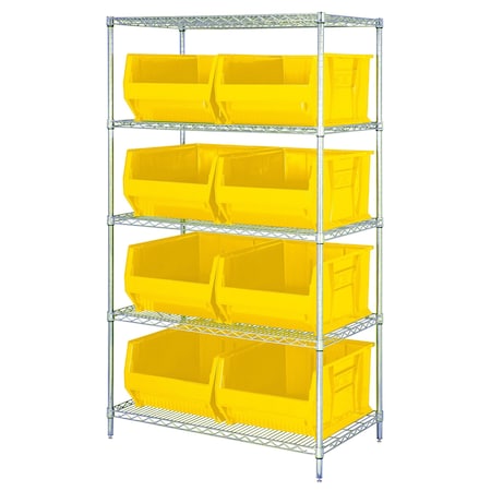 Shelving Unit, 42 in W x 74 in H x 24 in D, 5 Shelves MPN:WR5-955YL